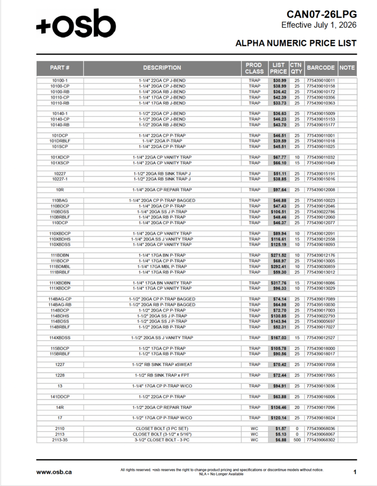 CAN07 26 LPG Excel and PDF Alphanumeric Price List Thumbnail Image
